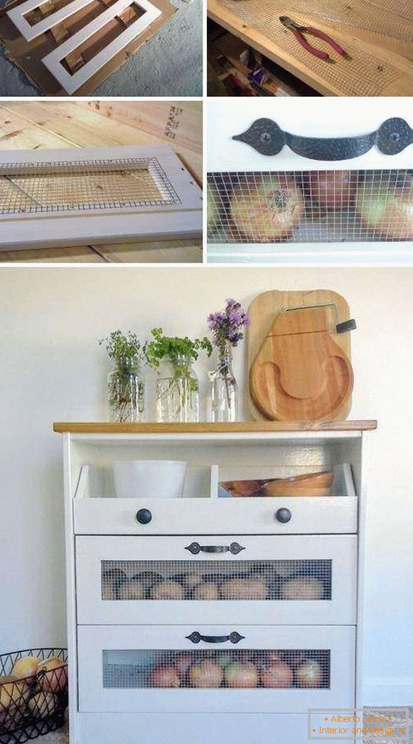 Кабинет за съхранение на зеленчуци в кухнята със собствени ръце