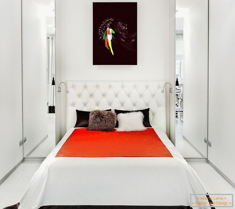 Бял дизайн на тясна спалня