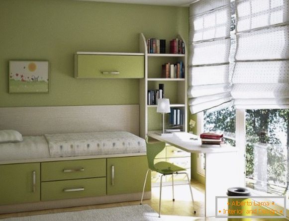пример за използването на мебели в интериора на малка детска спалня