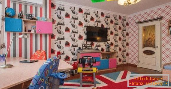 интериор на детска спалня для мальчика в лондонском стиле