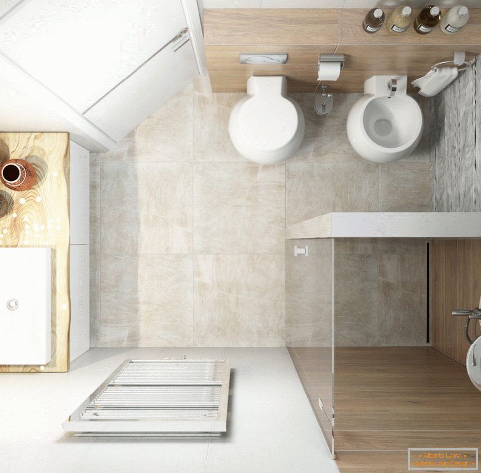 Подреждане на мебели в банята в стила на бял минимализъм
