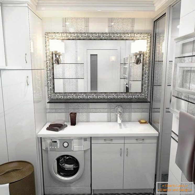 баняя комната совмещенная с туалетом и стиральная машина под раковиной