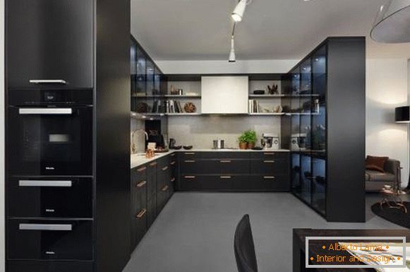 Високотехнологичен стил - снимка на кухня с хол