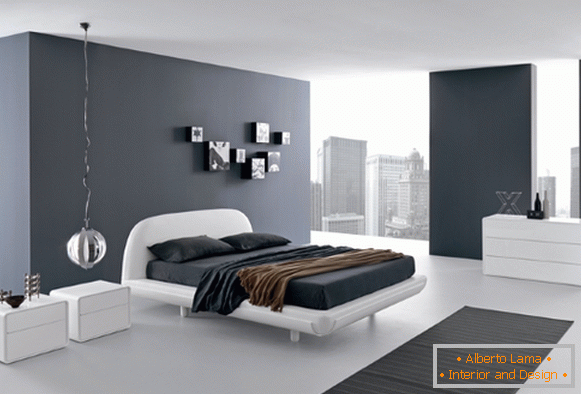 Черно-бяла спалня в стила на високите технологии