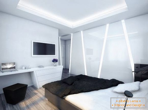 Футуристичен интериор на спалнята в хай-тек стил