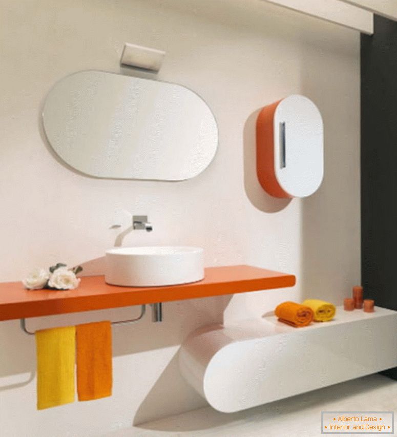 красота-бяла концепция-домашен интериор, дизайн-за-съвременен с оранжево-плаваща шкаф има-а-порцелан-кораб-мивка-и-кърпа стелажи плюс овална стена огледало-frameless- с нови-бани-идеи-и-лукс-ба