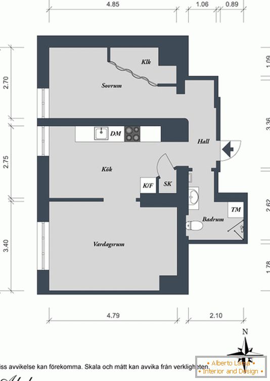 План на двустаен апартамент в Швеция