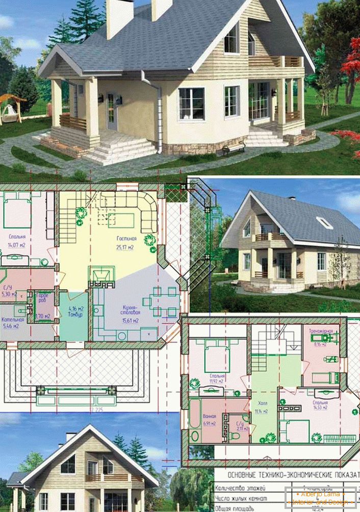Проекты домов с мансардой и гаражом до 150 м2 с планировкой бесплатно чертежи и фото