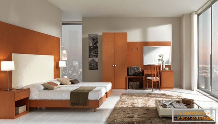 Лаконският дизайн на спалнята в стил Арт Нуво. 