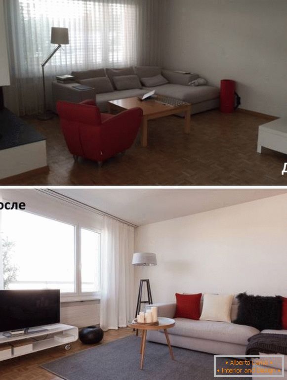 Как прекрасно да се подреди мебели в залата - снимки преди и след