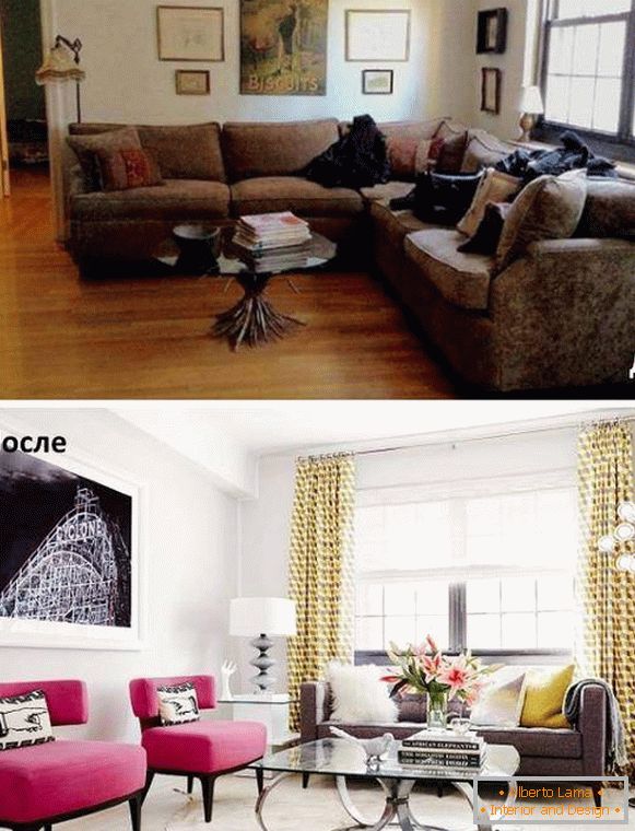 Как да подредим мебели в хола - снимки преди и след преустройството