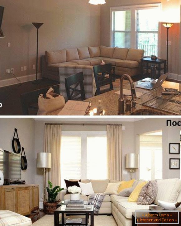 Варианти на подреждане на мебели в салона на снимка преди и след