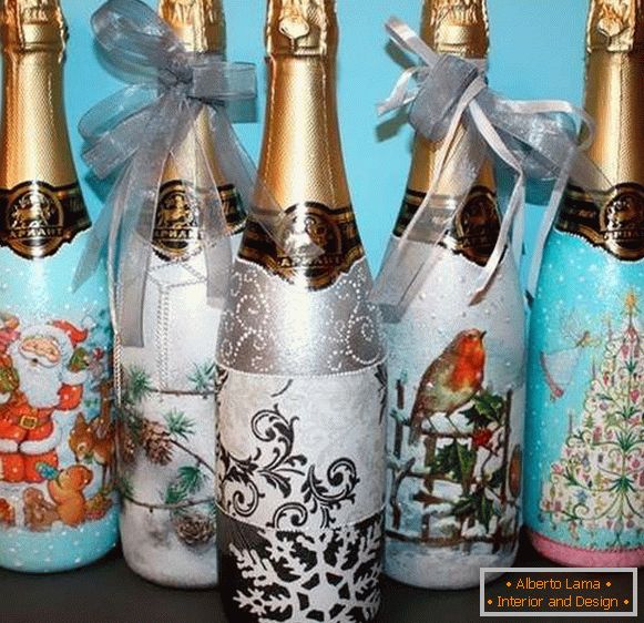 Декупаж и декор на бутилка шампанско за Нова година