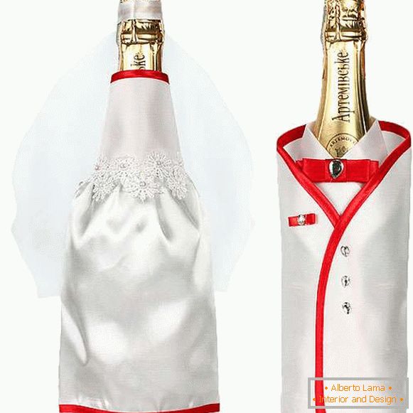 Как да украсите сватбена бутилка шампанско със собствените си ръце - най-добрите идеи с снимка