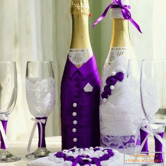 Декорация на бутилки шампанско за сватба - булката и младоженеца