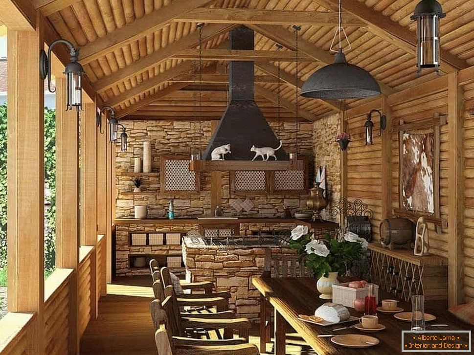 тераса с лятна кухня в провинциален стил