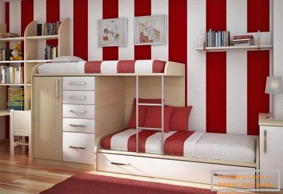 Червено-бяла детска стая за две деца