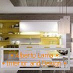 Жълти и бели мебели в кухнята