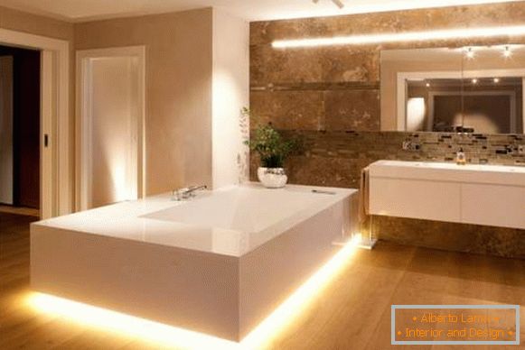 Красив дизайн на баня с вградена LED подсветка