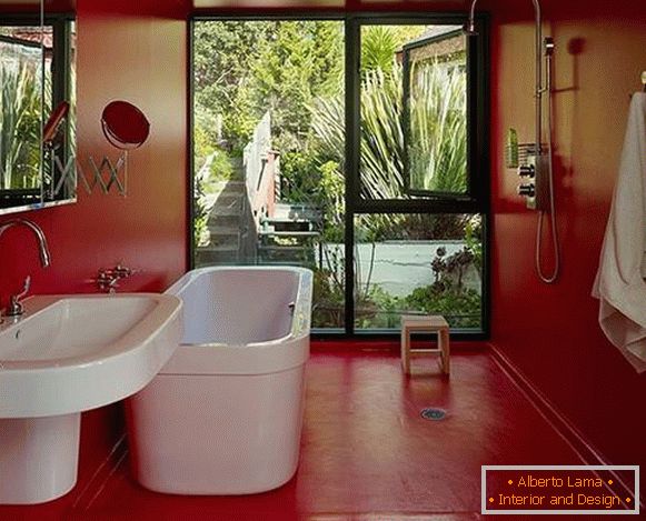 Варианти на боядисване на стените в апартамента - червен цвят в банята