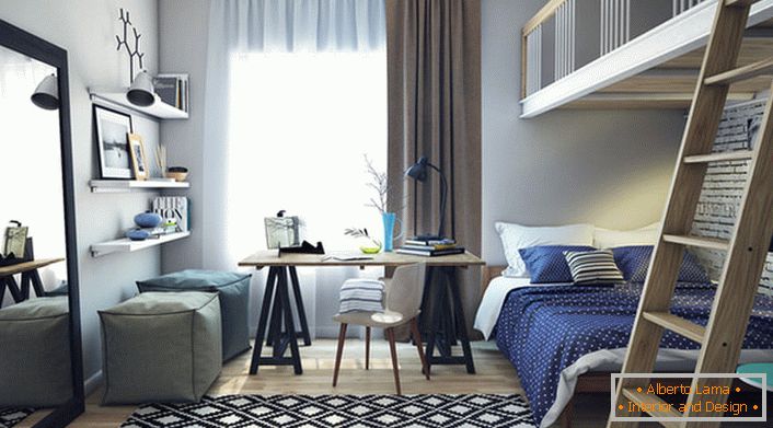 Спалня със стиллофт для креативного, творческого человека, который ценит свою индивидуальность. 