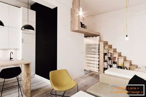 Модерни студийни апартаменти в черно, бяло и кафяво