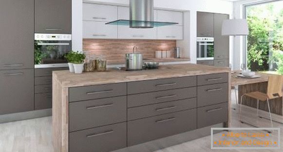 Модерен кухненски дизайн 2018 - снимка със сиви шкафове