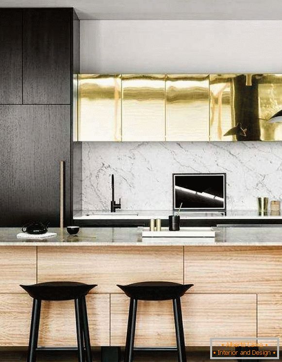 Комбинацията от дърво, метал и мрамор в кухненския дизайн 2018