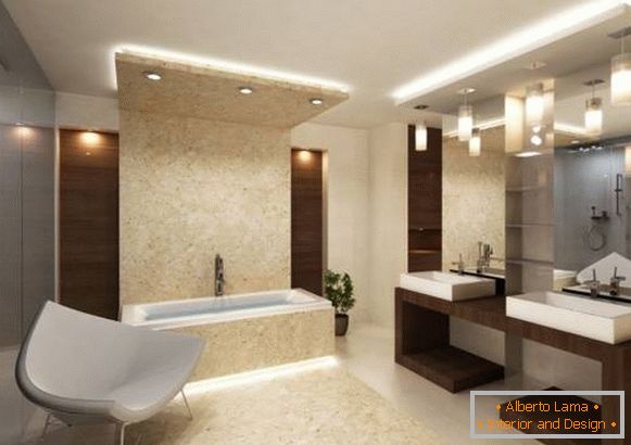Красиво осветление и осветление в дизайна на банята