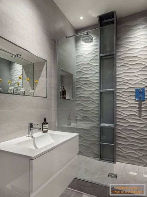 Сив цвят на стената в дизайна на банята