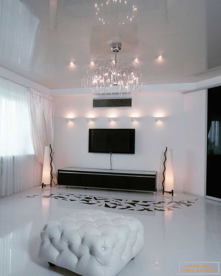 фото-1-бял-лъскав-опънат таван-перфектно допълващи-модерен интериор-хол