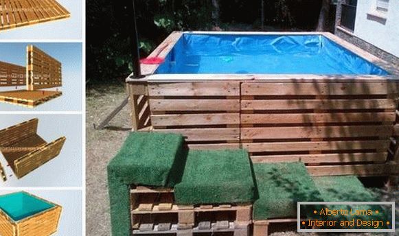 Снимка на басейните в двора - импровизиран басейн с палети