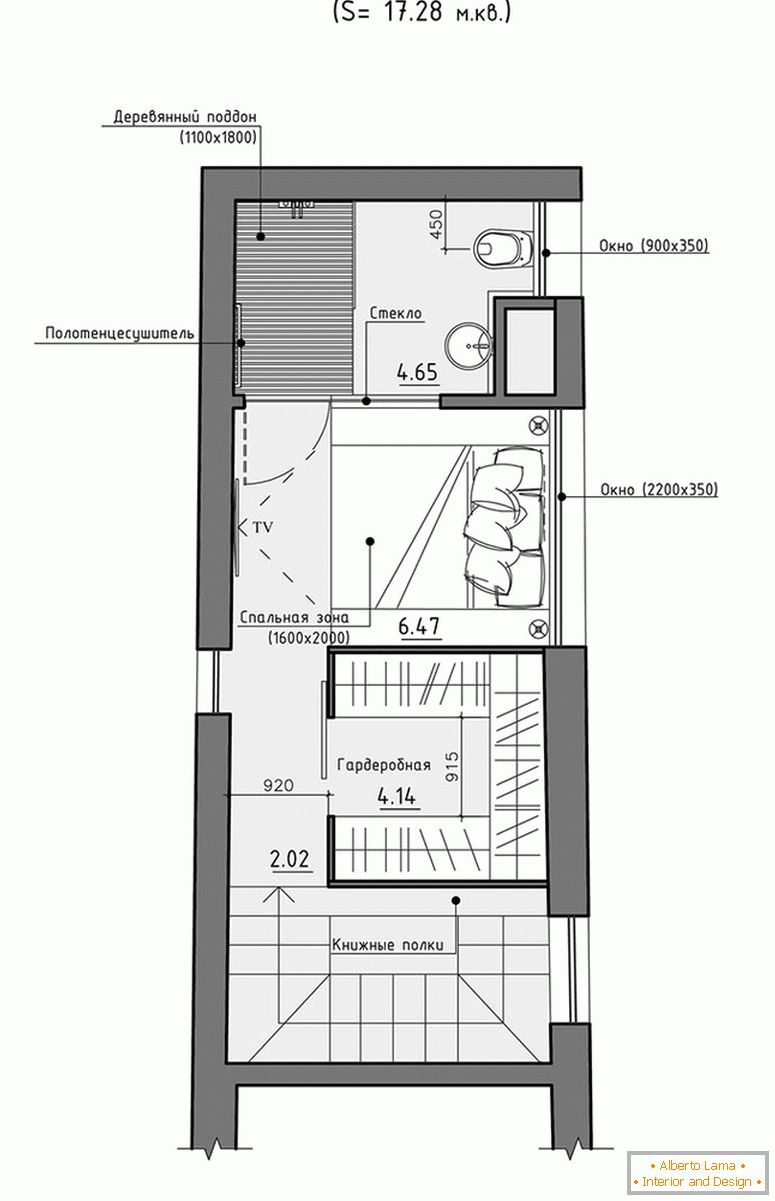 Разпределение на второто ниво на малък апартамент