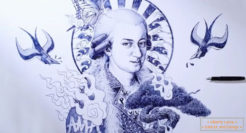 Моцарт, нарисуван с химикалка