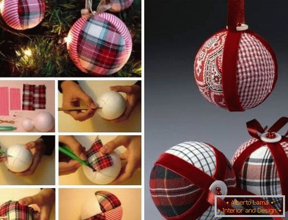 Стилна ръчна изработка - коледна топка, изработена от плат и панделки