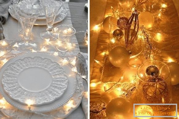 Garland LED като декорация на масата за Нова година
