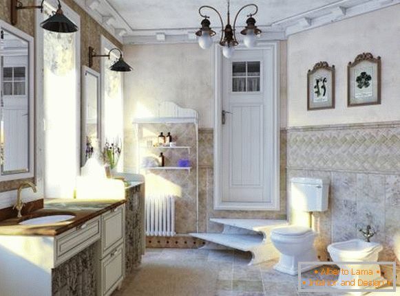 Традиционен стил на прованс в банята - снимка на баня в частна къща