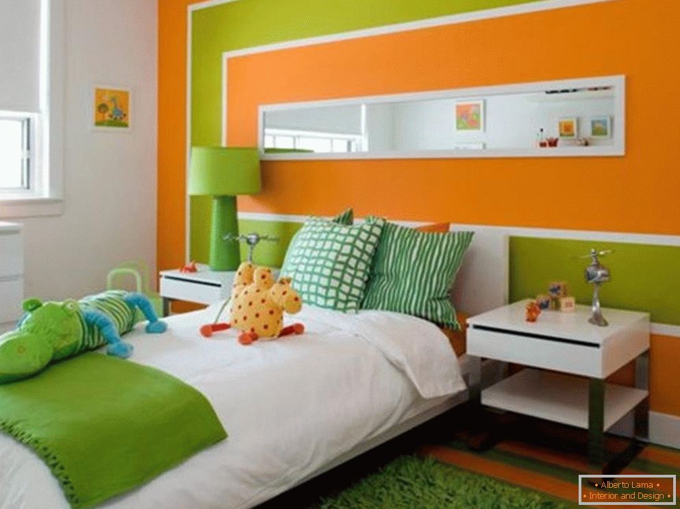 Зелен и оранжев цвят, комбинация в детската стая
