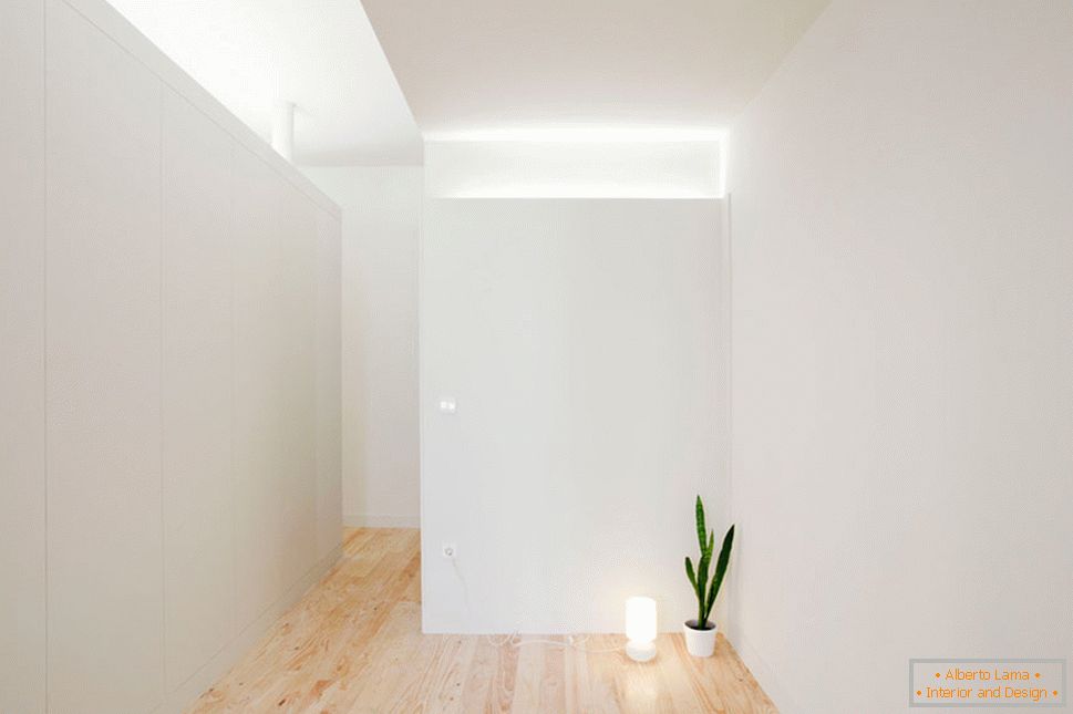 Интериор на малък студиен апартамент в светли цветове - одинокий цветок