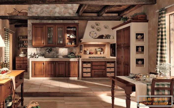 Кухня в стила на хижата привлича своята простота. Топлината на дома, така можете да опишете вътрешността на кухнята.