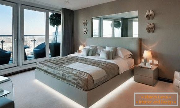 Дизайн на спалня с легло с LED осветление