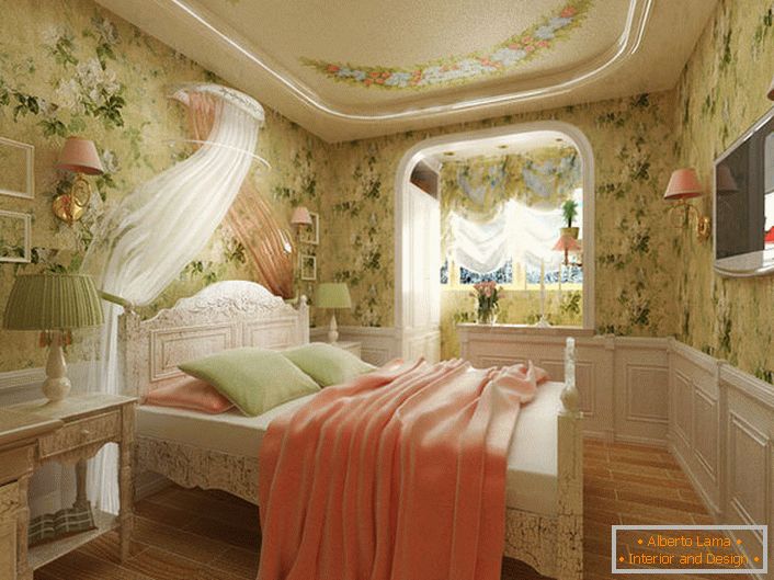 Като част от дизайна на спалнята се използват много цветове, което е доста приемливо, ако става въпрос за кънтри стил.