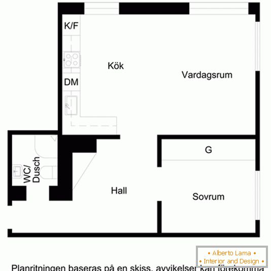 Планът на малък апартамент с една спалня