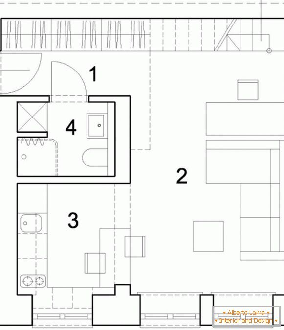 Разпределение на първото ниво на апартамент на две нива