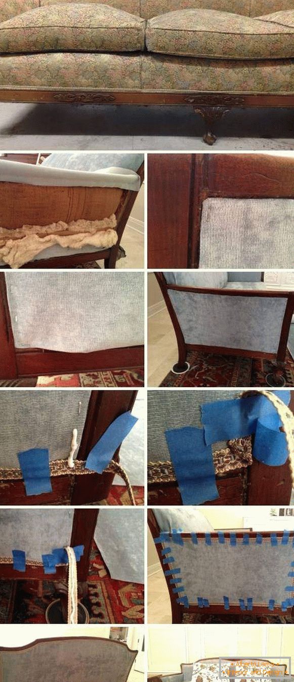 Разгъване на тапицираните мебели с ръце - снимка на дивана преди и след