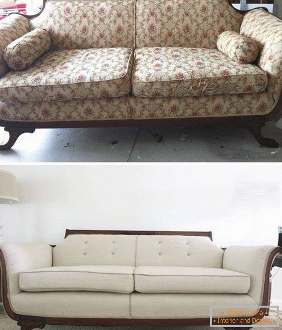 Възстановяване на мека мебел - диван преди и след