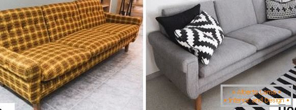 Изваждане на тапицирани мебели - снимка на стария диван преди и след