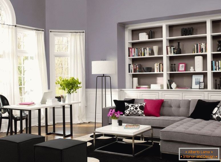 страхотно бяло-вградена-мебели-в-прекрасен-сива стена срещу съвременния хол-и-домашен офис-1080x792