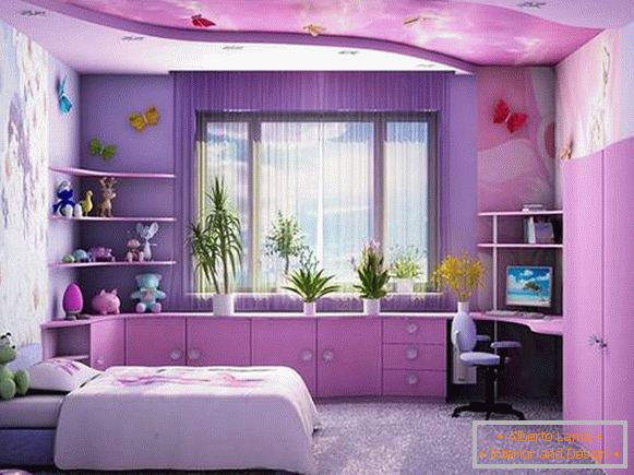 Пурпурен цвят във вътрешността на детската стая