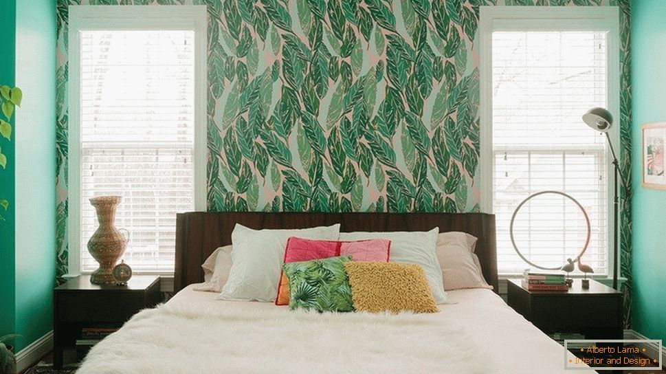 Зелен цвят във вътрешността на спалнята